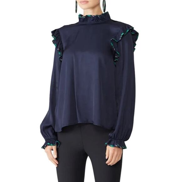Opening Ceremony Persian Blue Twill Ruffle Trim Blouse Navy Size 2 - Picture 1 of 7